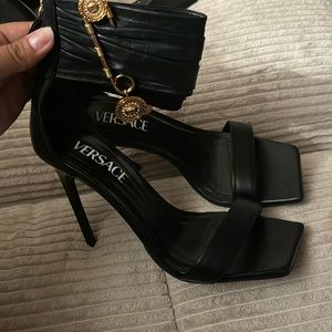 Versace lamb skin black heels
